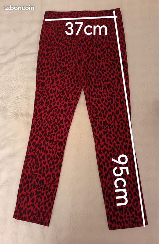 Pantalon ZARA Basic – Imprimé léopard rouge et noir – Taille M – Viscose stretch (image 3)