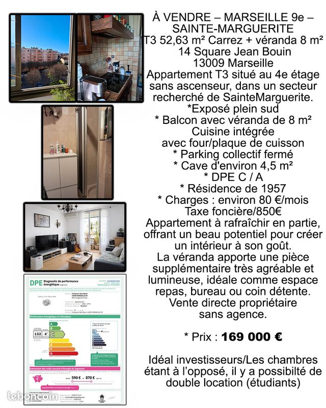 Appartement 3 pièces 54 m² · à Marseille · 54 m² · 169 000 €