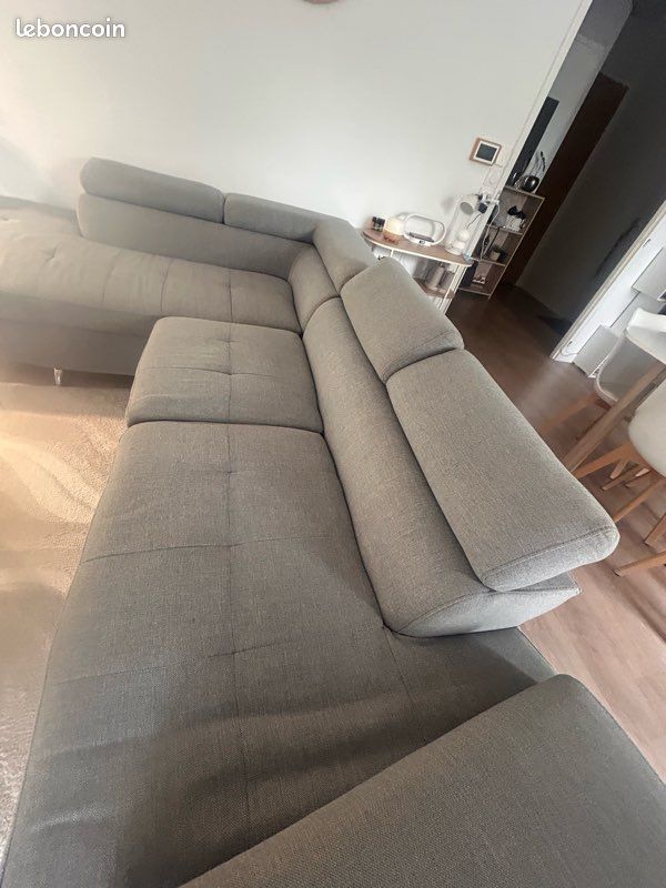 Canapé d’angle gauche gris avec méridienne et coffre – 270 cm (image 2)