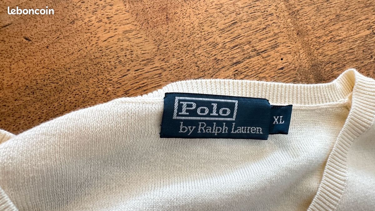 Pull col V en pima coton Homme Polo Ralph Lauren blanc cassé XL