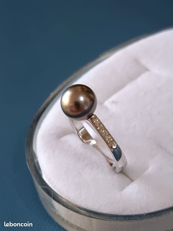 Bague or 18 karat perle tahiti diamants (image 2)