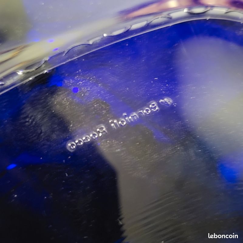 Plateau De Service En Verre Bleu Marine – Finition Brillante – Très Bon état