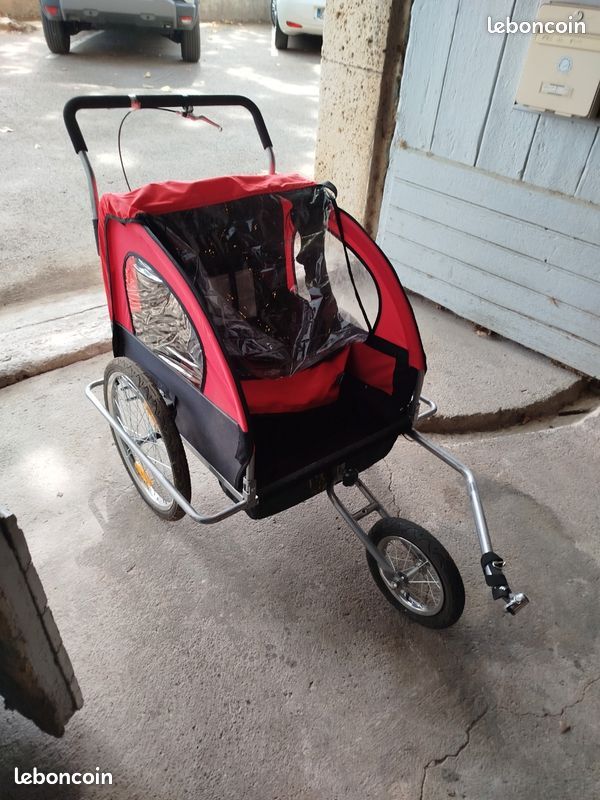 Remorque Vélo Enfant HOMCOM 2-en-1 Convertible En Poussette Jogger – Rouge/Noir – Neuve