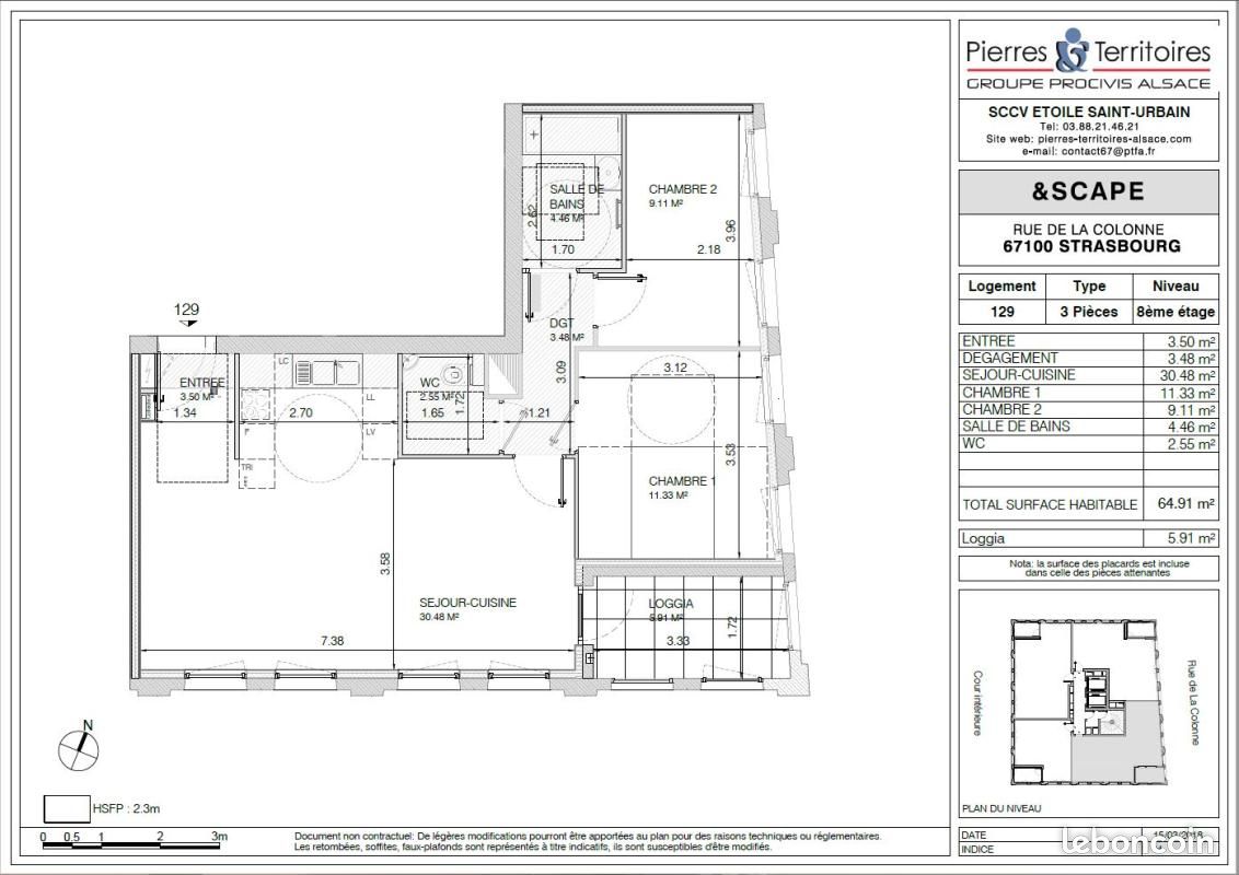 Appartement 3 pièces 64 m² · à Strasbourg · 64 m² · 918 €