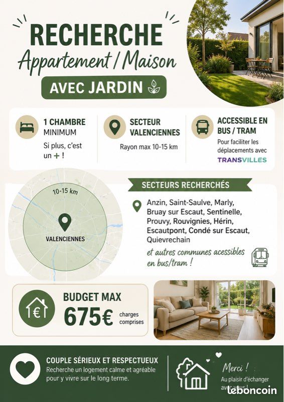 Appartement 2 pièces 55 m² · à Valenciennes · 55 m² · 675 €/mois