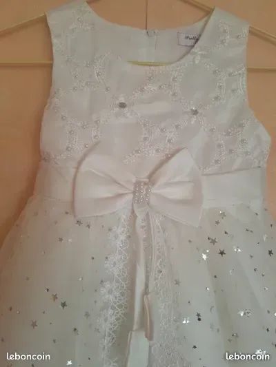 Robe de cérémonie blanche à paillettes et perles – Fille 6 ans (image 3)