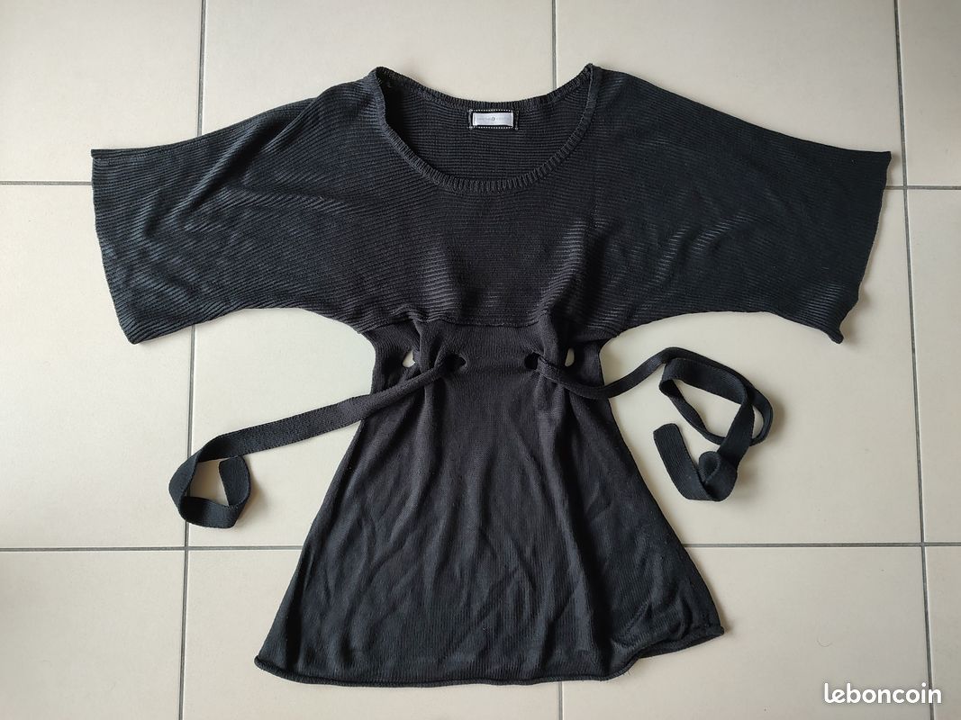 PULL TOP NOIR CACHE CACHE COTELé Manches Courtes Ceinture TBétat