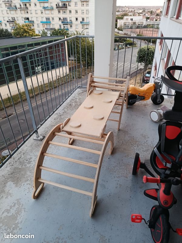 COSTWAY 7 en 1 Triangle d'Escalade en Bois -avec Toboggan/Arche/Rampe