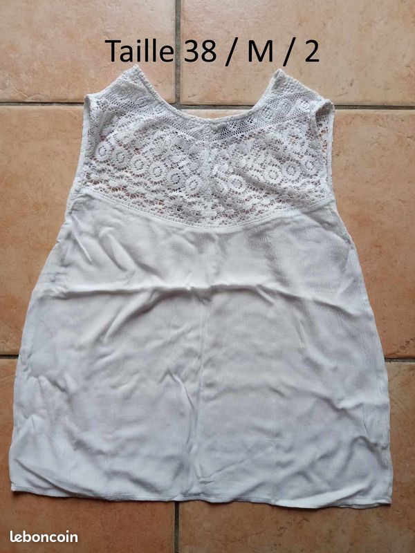 Débardeur blanc avec dentelle pour femme, taille 38, marque La
