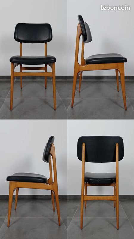 Série de 6 chaises vintage Stella simili cuir et bois (image 5)