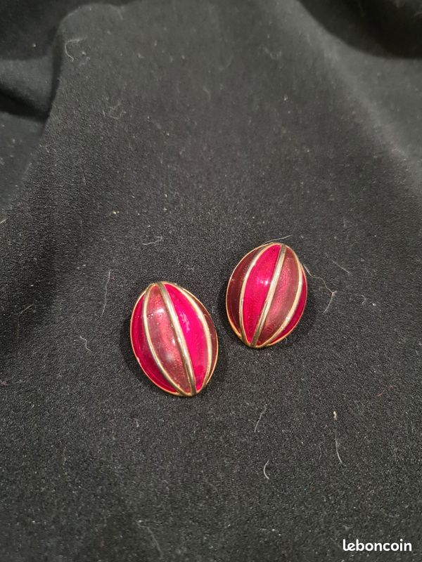 Paire de boucles d'oreilles à clip vintage émaillée rouge (image 2)