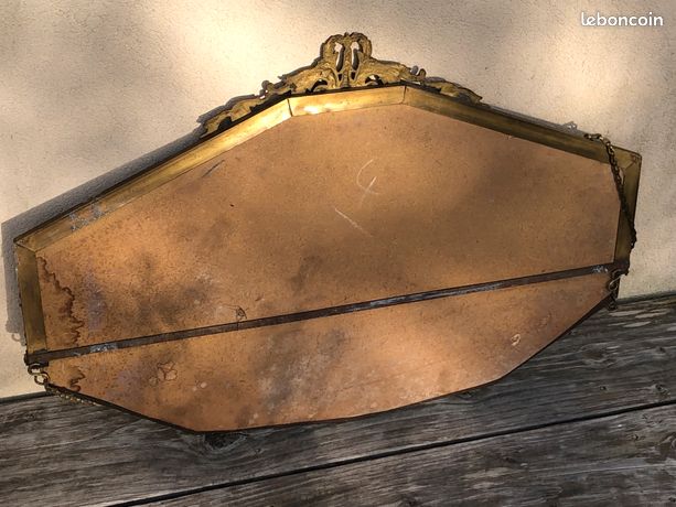 ANCIEN GRAND MIROIR A POSER BRONZE XIX ème AVEC ARMOIRIE ROYALE EUR 50,00 - FR