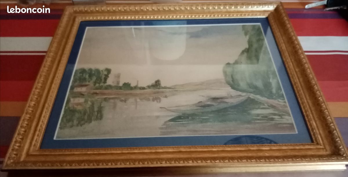 Aquarelle encadrée – Plan d’eau – 46 x 35,5 cm (image 1)