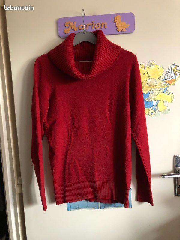 Pull col roulé rouge, taille 36, marque Camaïeu Vêtements - Main Image