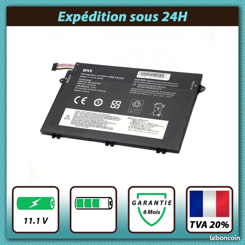 BATTERIE COMPATIBLE POUR LENOVO THINKPAD E480 / E485 - 01AV445 - 11.1V 45Wh (image 1)