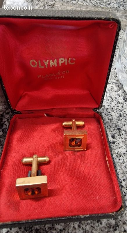 Boutons De Manchette Vintage Ours Olympique 80 - Plaqué Or - Neufs Sans Emballage