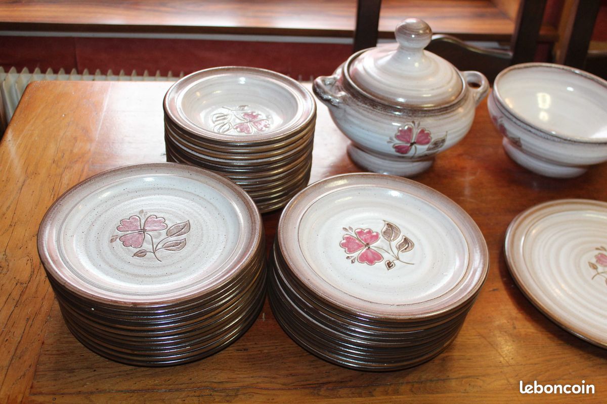 Vaisselle grès brun marron et rose, Niderviller modèle "Sandra" (années 70) (image 7)