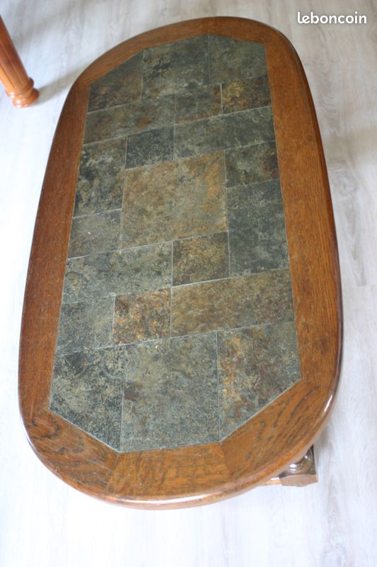 Table basse bois et pierre naturelle signée (image 2)
