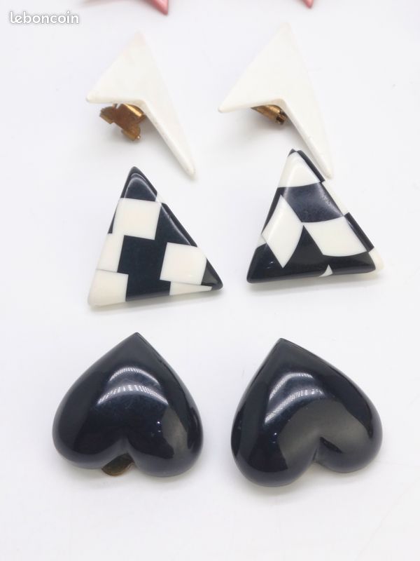 Boucles D'oreilles Clips Christel - Triangle Plastique Et émail Bleu - Style Années 80 - Parfait état