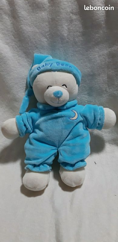 Peluche Ours Trendy bleu jeans, l'ours à câliner, 15 cm