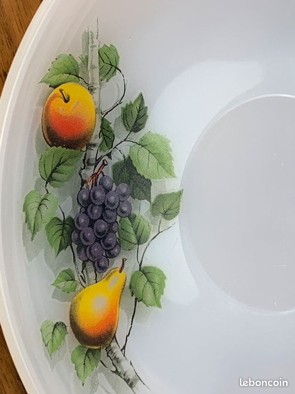 Lot de 5 assiettes plate à dessert ARCOPAL décor fruits pomme
