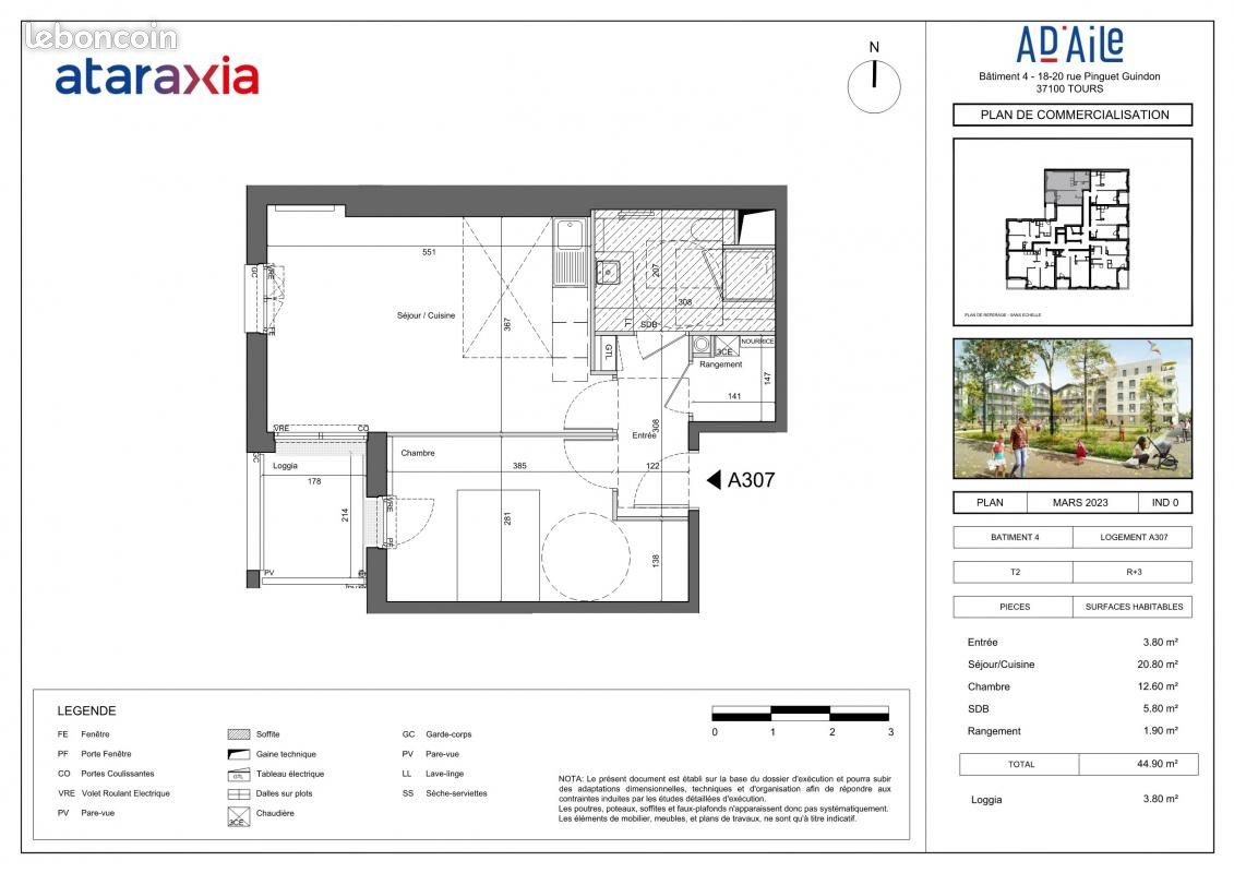 Appartement a louer tours - 2 pièce(s) - 44 m2 - Surfyn