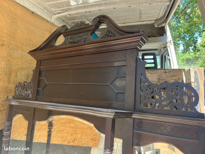 Grand miroir de buffet ancien en bois sculpté (image 2)