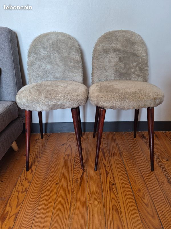 Chaises vintage fausse fourrure grises (image 1)