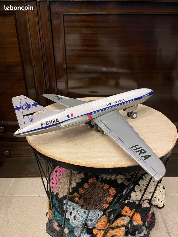 Jouet Vintage Mont-blanc - Avion Caravelle Savoie F-BHRA - Tôle à Friction - Occasion