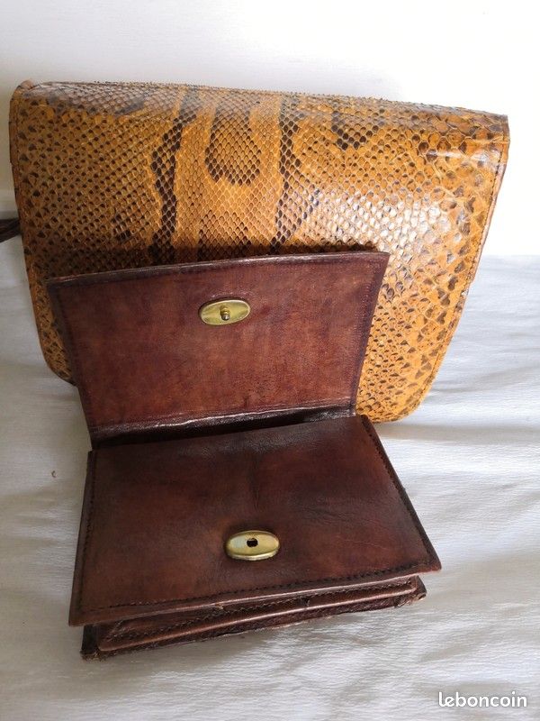 Ensemble sac à main et porte monnaie en cuir et peau de serpent (image 4)