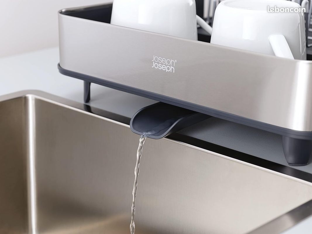 Joseph Joseph Séchoir à Vaisselle Extensible en Acier avec Compartiment à Couverts Amovible, Bec D'Égouttage Pivotant - Gris/Acier (image 2)