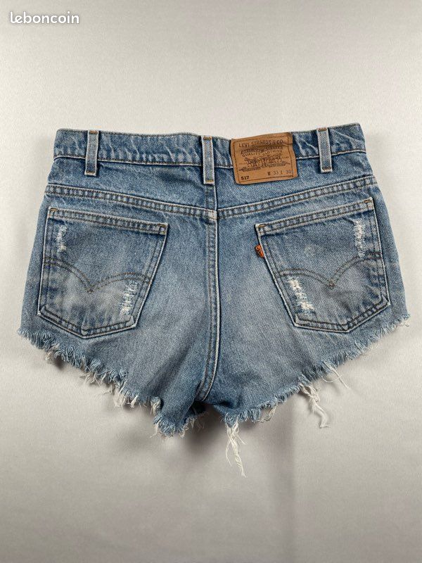 Mini short Levis 517 vintage made in USA orange tab bleu clair 100% coton usine 575 Géorgie taille 40 femme (image 1)