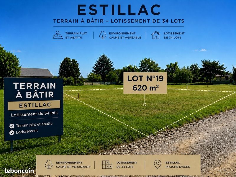 Terrain 620 m² Estillac · 78 000 €