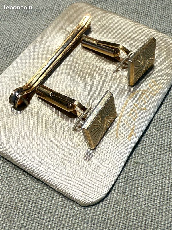 Coffret Boutons De Manchette + Pince à Cravate Plaqué Or ZRT - Vintage