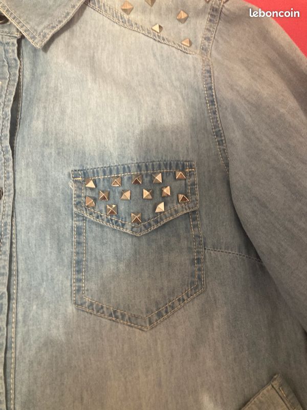 Veste coton style Jean, bleue ciel pour femme Manches longues (image 3)