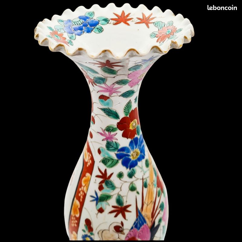 Vase Japonais porcelaine période Meiji (1868-1912) - Samouraï et dame en kimono faisan, fleurs de cerisier, érables rouges, Mont Fuji (image 7)