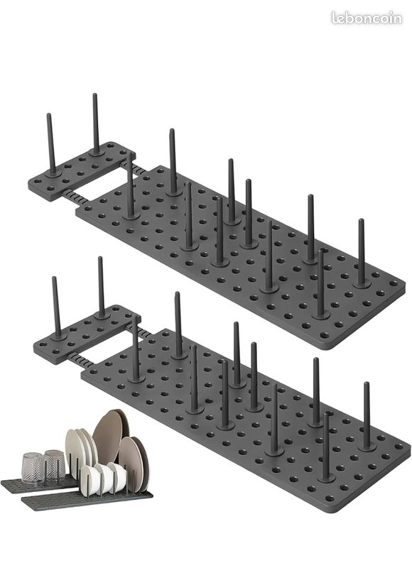 Lot de 2 étagères / supports de rangement pour poêles et cuisine (plastique gris) (image 1)