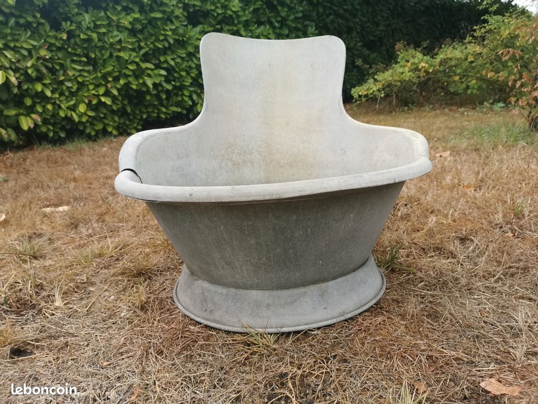 Ancienne grande baignoire de bébé en zinc (image 1)