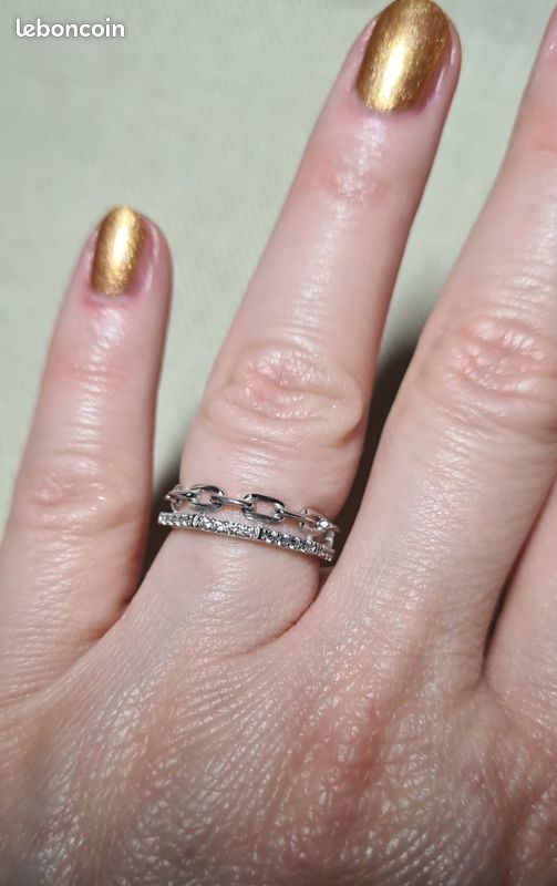 Bague En Argent Massif Avec Zirconium - Modèle Ring Silver T52 - Occasion