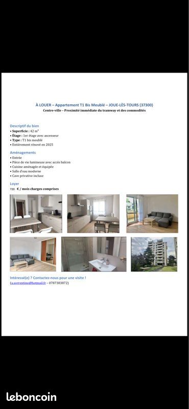 Appartement 2 pièces 42 m² · à Joué-lès-Tours · 42 m² · 720 €/mois