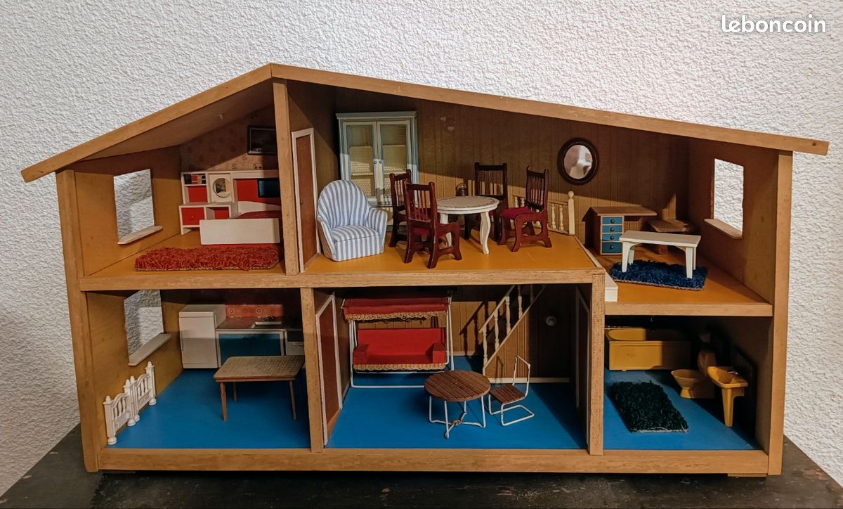 Mobilier Miniature Vintage Années 60 Pour Maison De Poupée - Bois Et Plastique, Occasion