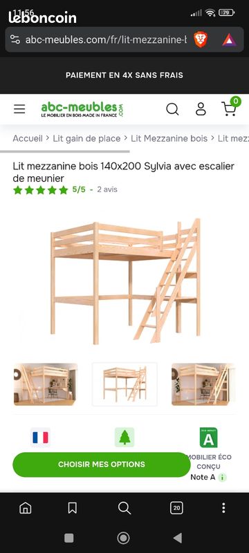 Lit mezzanine 140*200 blanc ABC meubles (image 7)