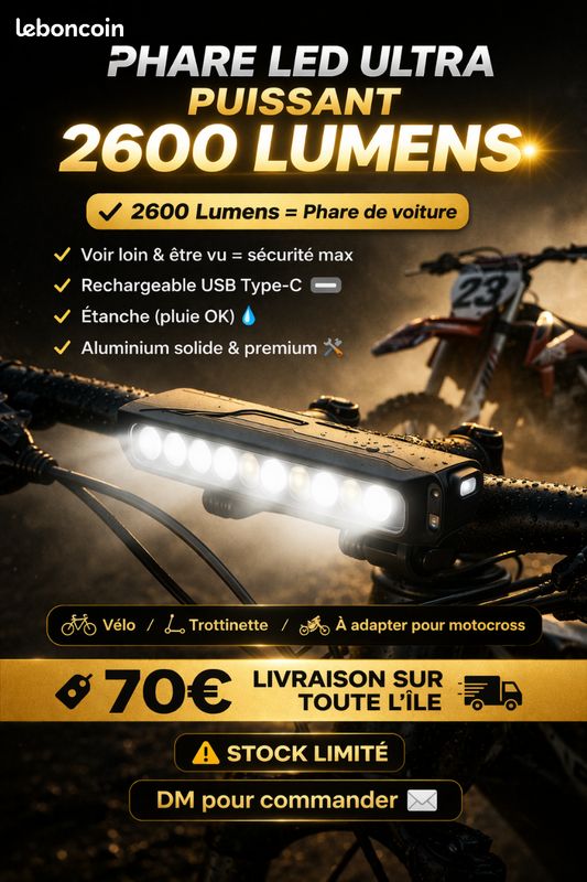 Phare Avant Vélo LED Optimiz à Pile 2 Fonctions pas cher - 36Vélos