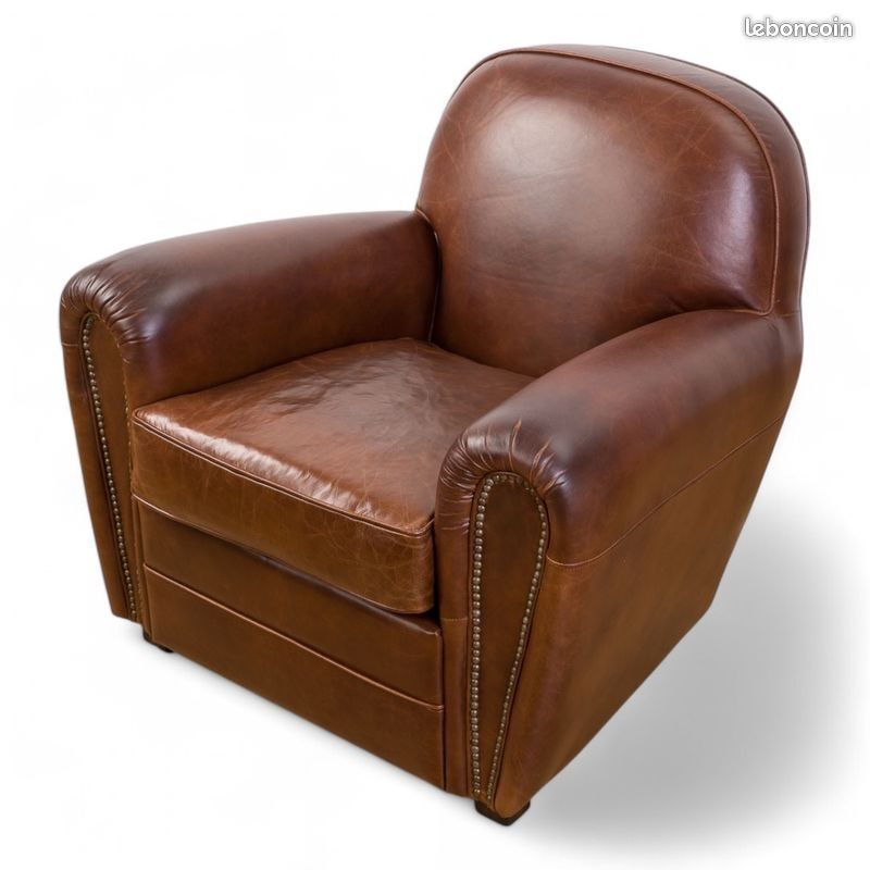 Fauteuil Club cuir vintage marron "Charlot" Neuf (image 4)