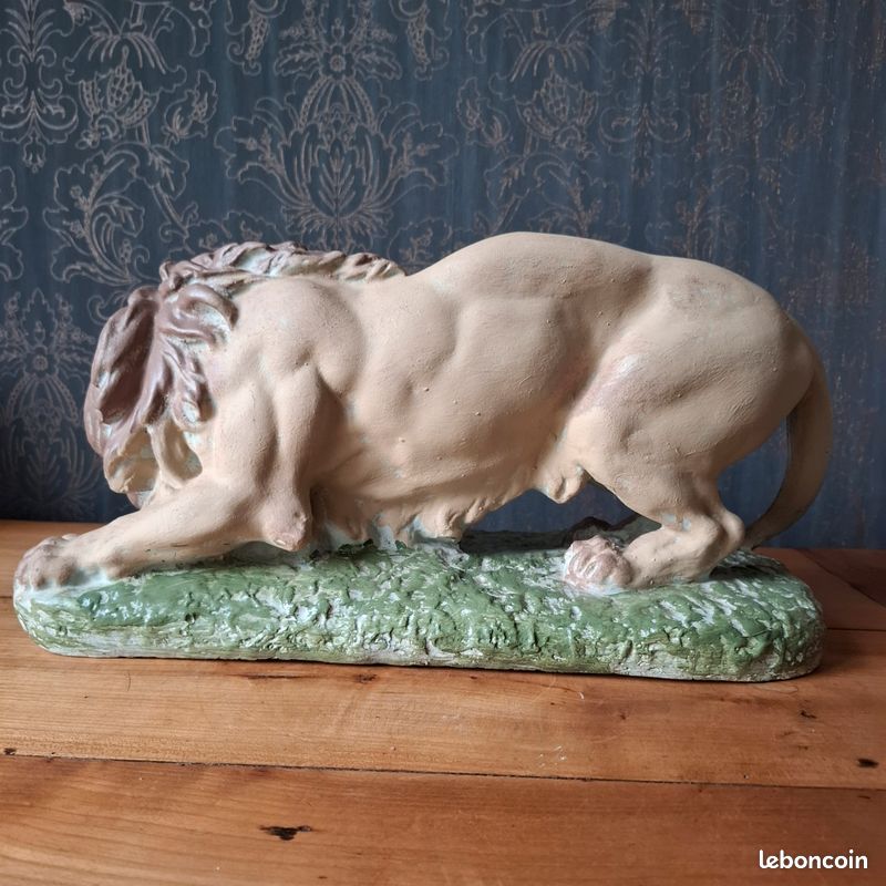 Sculpture lion en plâtre polychrome 1900 (image 3)