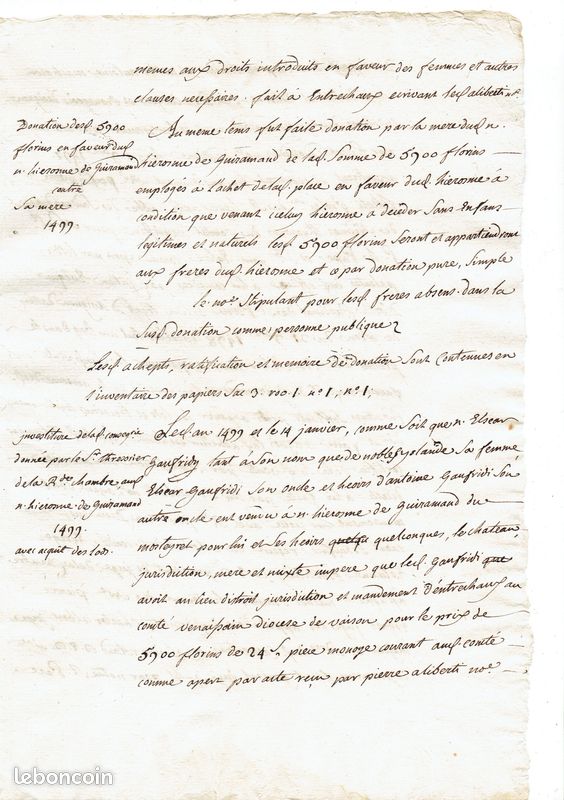 Copie de l'Acte de vente du CHÂTEAU D' ENTRECHAUX 1499 [ ENTRECHAUX VAUCLUSE] (image 4)