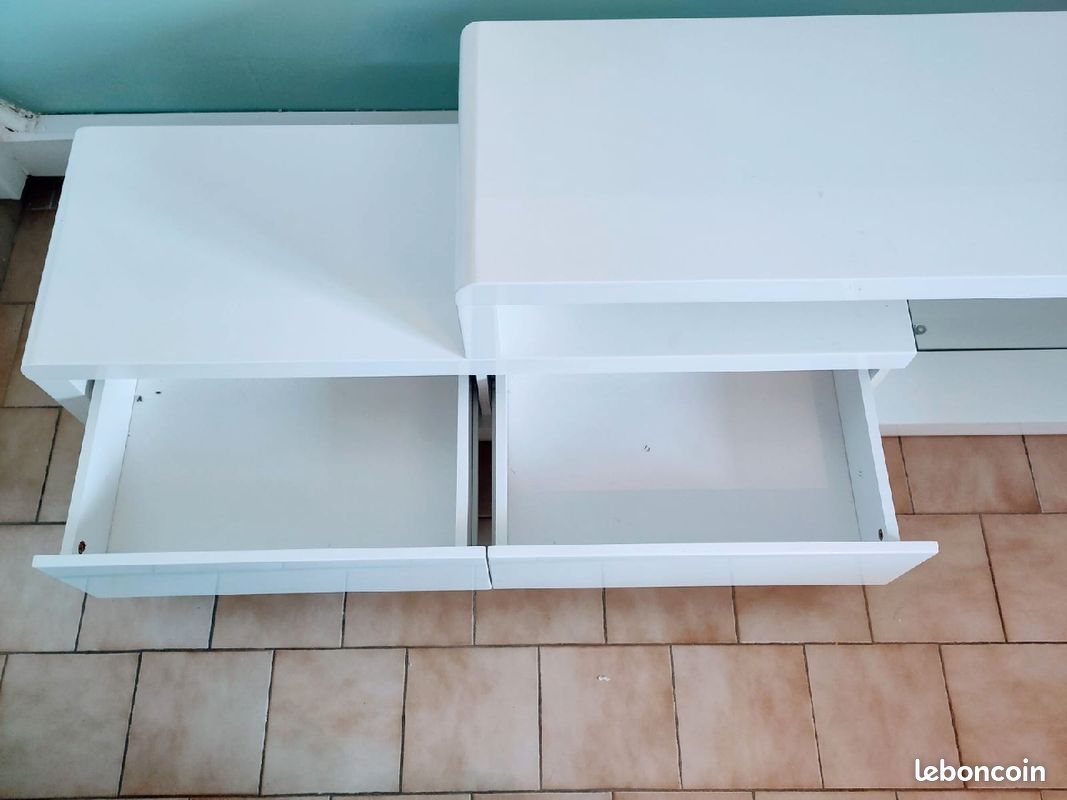 Magnifique meuble TV blanc laqué & verre (image 4)