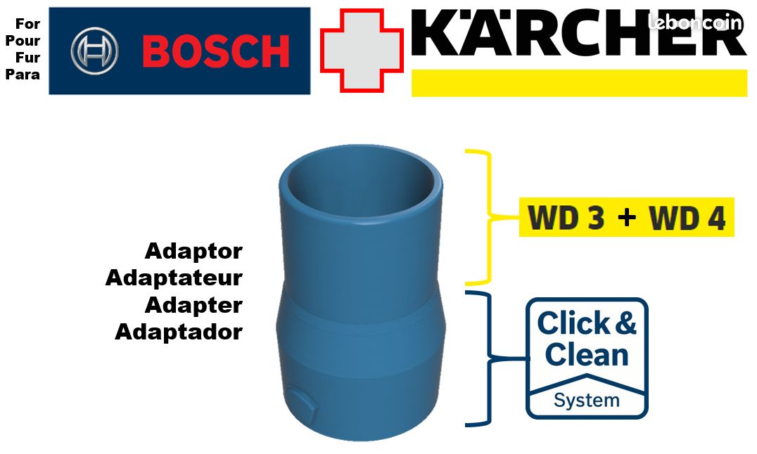 Adaptateur de raccordement pour aspirateur Karcher WD3 et WD 4 à machines Bosch (image 1)