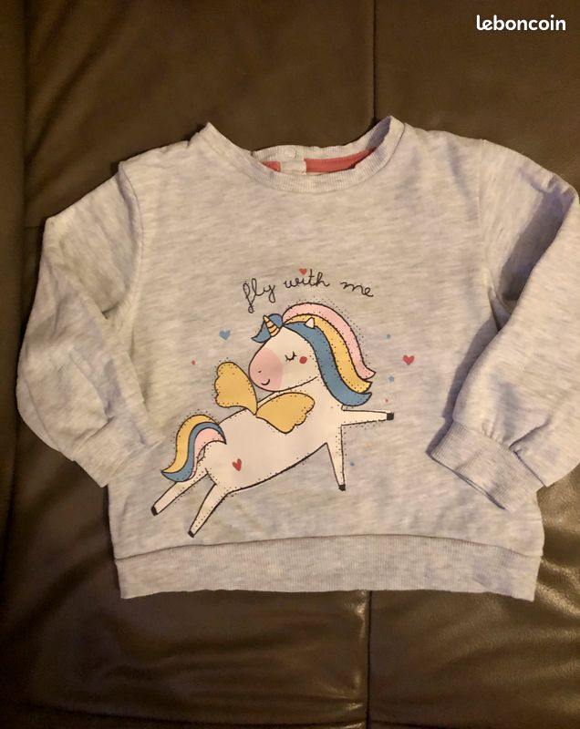 Pull gris licorne fille Tex (image 1)