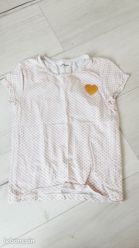 Vêtement fille tee-shirt manches courtes blanc à pois motif coeur Vert Baudet 6 ans (image 1)